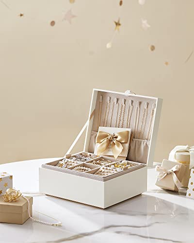 SONGMICS 2-Layer Jewelry Box with Handle, Removable Tray, Floating Effect - color: White