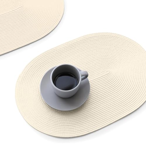 FunWheat Oval Braided Placemats Set of 4 Table Mats for Dining Tables Washable Heat Resistant Place Mats for Indoor Outdoor Use 12 x17.5 Inch(Oval Beige, 4pcs) - color: Beige, size: 4pcs