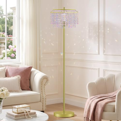 Luvkczc Multicolor Crystal Floor Lamp，64" Tall Elegant Standing Lamp - color: Gold+colorful