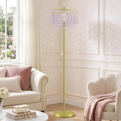Luvkczc Multicolor Crystal Floor Lamp，64" Tall Elegant Standing Lamp - color: Gold+colorful