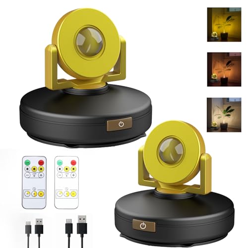 Wireless LED Spotlight 2 Pack, Rechargeable Uplights Picture Lights with Remote, Battery Powered Stick Spot Lights Puck Light with Timer Dimmable for Wall Accent Display Dartboard Painting Closet - color: Black Gold