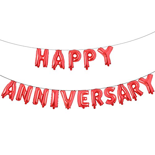 16 Inch Multicolor Happy Anniversary Letter Balloons Banner - Round Anniversary Balloon Banner for Party Decorations (Red) - color: Anniversary Red