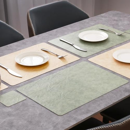 Vinyl Placemats Set of 4, Dual Sided Place Mats with Drink Coasters - color: Beige/Sage Green Two-tone, size: Set of 4