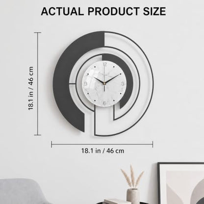 18-Inch Modern Black Metal Wall Clock, Marble Patterned Glass Dial - color: Black