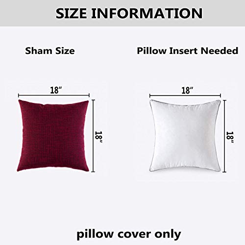 Kevin Textile Supersoft Faux Linen Square Christmas Throw Cushion Cover Pillowcase, Hidden Zipper, 18x18 inch(2 Piece, Burgundy) - color: Burgundy, size: 18" x 18" (Pack of 2)
