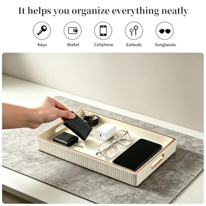 SANZIE Leather Tray Desktop Storage Organizer, Rectangle Valet Tray, White - color: White Holder