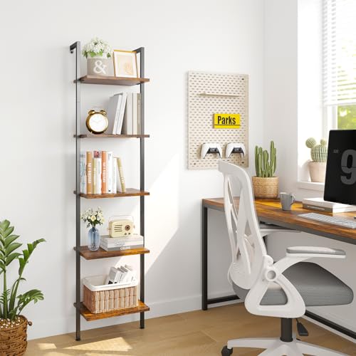ELYKEN Ladder Shelf, 5-Tier Wood Wall Mounted Ladder Bookshelf - color: Rustic Brown