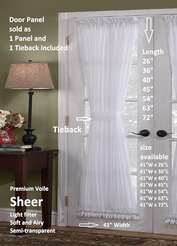 Today's Curtain, Emelia Door Panel Sheer 26", White, 41" W x 26" L, with Tieback - color: White, size: 41"W x 26"L (Pack of 1)