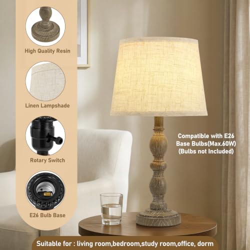 Table Lamps Set of 2, 20.5" Rustic Farmhouse Bedside Lamps with Linen Shade - color: Dark Brown
