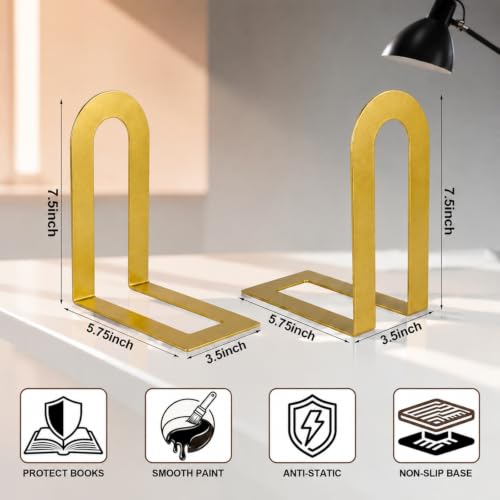 Chunful 4 Pcs Gold Metal BookEnds Shelves, 7.5 x 5.75 x 3.5 in - color: Gold, size: 7.5 x 5.75 x 3.5 in