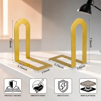 Chunful 4 Pcs Gold Metal BookEnds Shelves, 7.5 x 5.75 x 3.5 in - color: Gold, size: 7.5 x 5.75 x 3.5 in