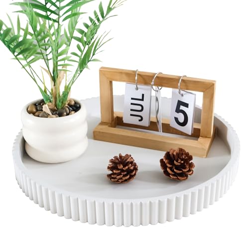 Round Decorative Tray for Coffee Table Decor, 11.8in White Decorative Serving Tray for Kitchen Counter,bandejas decorativas, Wooden Serving Tray for Party - color: White