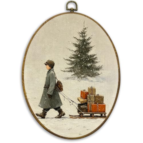 CUANFDDSF Winter Boy Gift Christmas Tree Oval Wall Art Decor 8.6x11.4 Inch - color: Colour 20