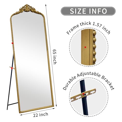 Growsun 65''x22'' Arched Antique Full Length Floor Mirror w/Stand - size: 65"L x 22"W