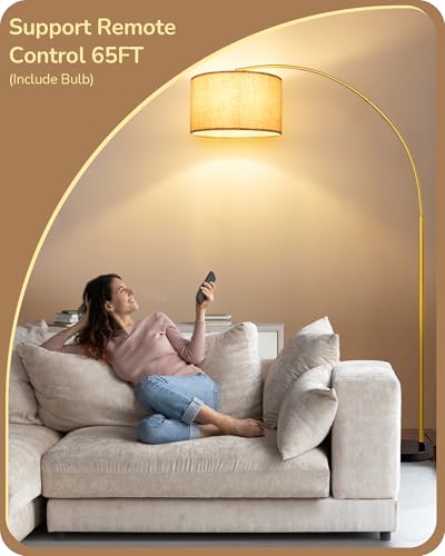 EDISHINE 78.3" Gold Arched Floor Lamp with Remote, Modern Standing Lamp - style: Modern-Gold