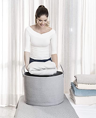 OrganiHaus Round Toy Basket & Blanket Basket, Cotton Rope 20x13" - color: Full Gray, size: Wide
