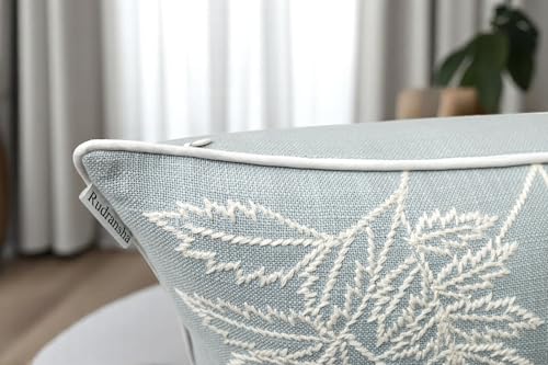 Rudransha Hand Embroidered Wildflower Throw Pillow Cover - 20x20 Inch Robins Egg Cotton - Blooming - color: Blooming-robins Egg, size: 20" x 20" (Pack of 1)