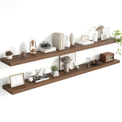 Acovy 72 Inch Floating Shelves, 8 Inch Deep Floating Shelves for Wall, Hanging Shelf with Invisible Brackets, Deep Shelves for Bathroom, Bedroom, Living Room, Walnut, Set of 2 - color: Walnut, size: 8"Wx72"L-2pcs