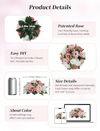 BLOSMON Dusty Pink Flower Centerpieces for Wedding: 10 Pcs, Faux Roses - color: Dusty Rose-3 Colors