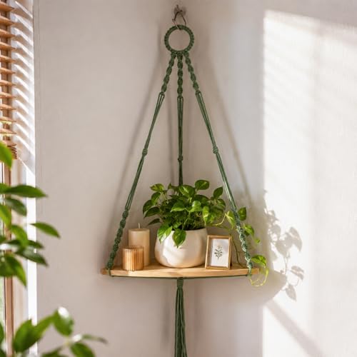 Artilady Macrame Corner Shelf Wall Hanging, Adjust Green Boho Wall Decor - color: Sage Green