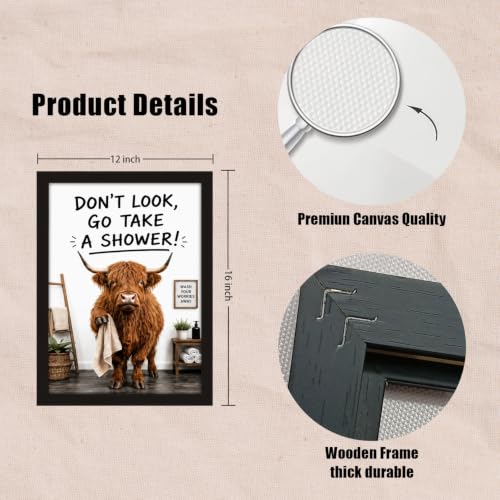 Framed Highland cattle Canvas Wall Art poster prints 12×16In2P Can be hung - color: bathroom-9, size: 12×16in