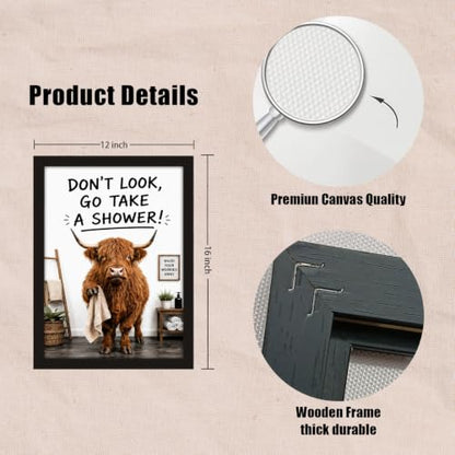 Framed Highland cattle Canvas Wall Art poster prints 12×16In2P Can be hung - color: bathroom-9, size: 12×16in