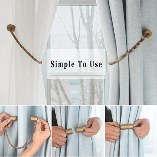 Magnetic Curtain Tiebacks Decorative Holdbacks Rope Tie Back Drapes Hangtty - color: Khaki