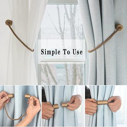 Magnetic Curtain Tiebacks Decorative Holdbacks Rope Tie Back Drapes Hangtty - color: Khaki