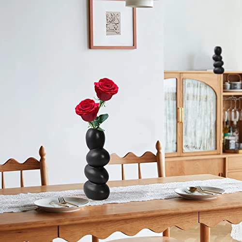 Notakia Ceramic Flower Vase for Home Decor - Handcrafted Cobblestone Shape Vase Centerpiece for Wedding, Decor，Home Decor Living Room, Home, Office, Centerpiece,Table (Black Vase)