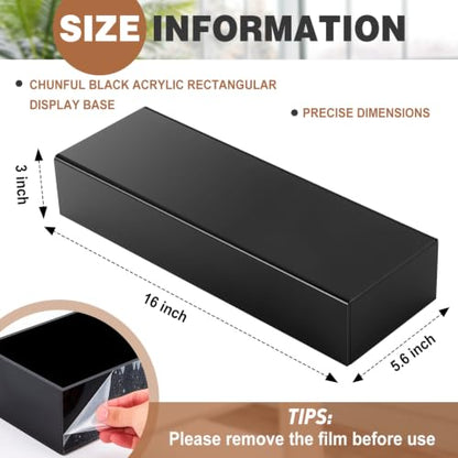 Chunful Black Acrylic Display Box Riser, 16 x 5.6 x 3 Inch Pedestal Stand - size: 16" L× 5.6" W × 3" H