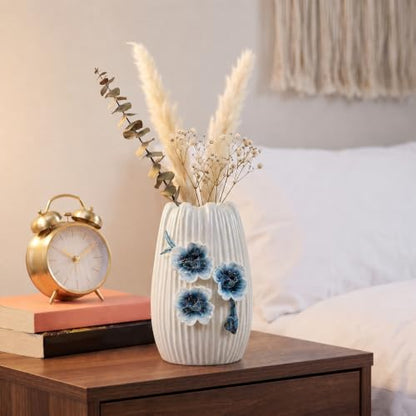 Small White Vase, Modern Ceramic Vases for Centerpieces, 7 Inch - color: White and Dark Blue, size: 7 inch