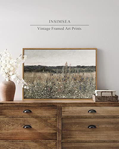 InSimSea Framed Canvas Wall Art Vintage Decor, Wildflower Field Vintage Wall Art Canvas Prints, Modern Farmhouse Bathroom Home Wall Decor, 16"x24" - color: Champ Fleuri, size: 24"L x 16"W
