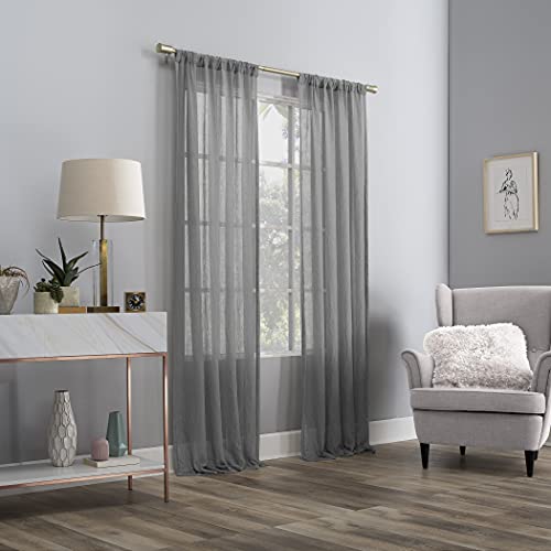 No. 918 Genevieve 2-Pack Linen Weave Sheer Semi-Sheer Rod Pocket Curtain Panel Pair, Gray, 50" W x 120" L (2 Panels) - color: Grey, size: 50"W x 120"L (Pack of 2)