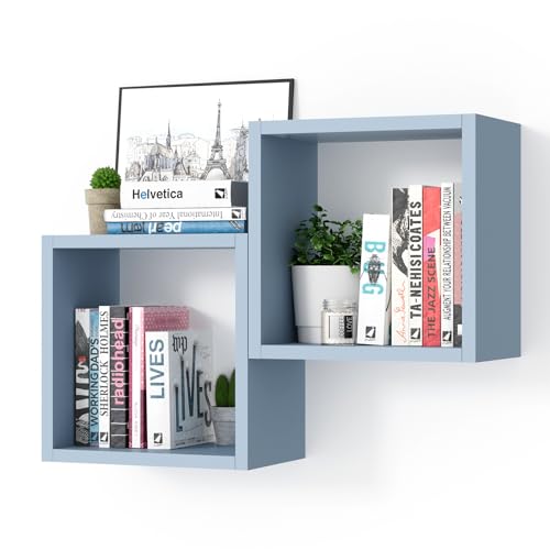 Kaboon Cube Floating Shelves Set2, Display Shelves Wall Mount 7.75" D x 12.5" W x 12.5" H, (Greylish Blue, Square 2 Cubes) - color: Greylish Blue, size: Square-Set2