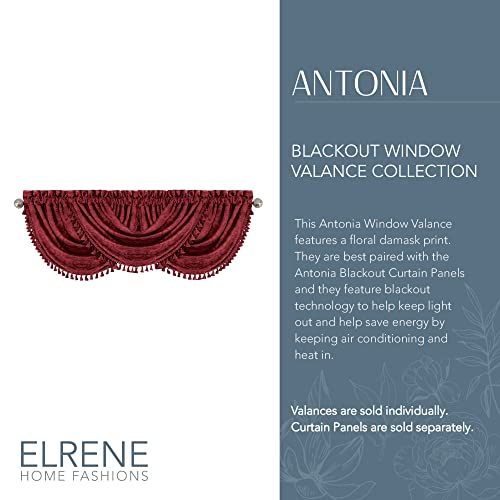 Antonia Waterfall Tassel Window Valance, Rouge - 52" W x 36" L - color: Rouge