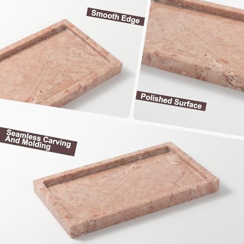 Natural Marble Rectangular Tray 10x6 Inch - Cream Rose Vanity Organizer for Bathroom, Coffee Table & Kitchen - Weighted Base - style: Cream Rose - 1 Pack