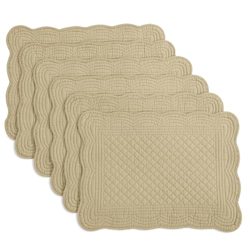 HOMBYS Quilted Placemats Set of 6 Washable-13x18 inches Rectangular Placemats for Kitchen Table-100% Cotton Fabric Rectangular Table Mats, (Khaki) - color: Khaki