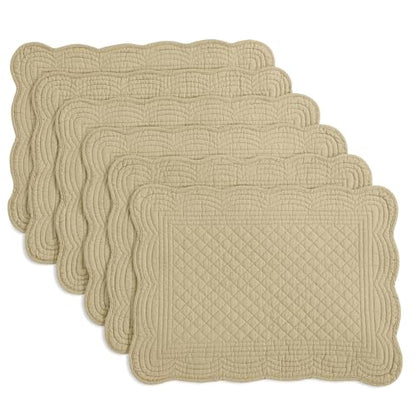 HOMBYS Quilted Placemats Set of 6 Washable-13x18 inches Rectangular Placemats for Kitchen Table-100% Cotton Fabric Rectangular Table Mats, (Khaki) - color: Khaki