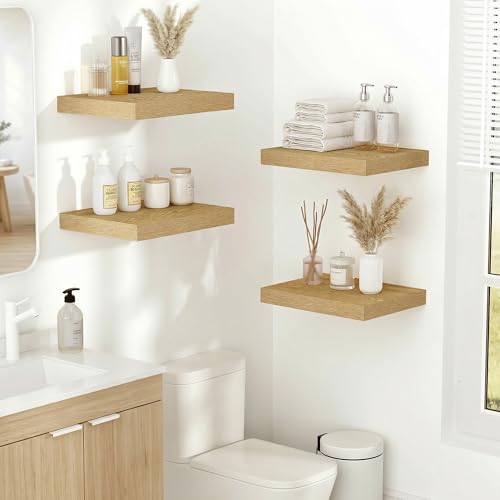 Vivelove 10x10 Inches Floating Shelves Wall Mounted Set of 2, Oak - color: Oak, size: 10.2”wx10.2”dx1.5”h