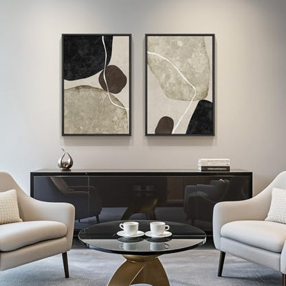 Large Framed Neutral Abstract Canvas Prints Wall Art Set of 2, 20x30 In - color: Stone-Inspired Abstract, size: 20" W x 30" H x 2Pcs