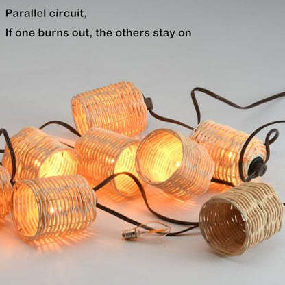 Natural Rattan String Lights, 10 Rustic Raffia Cage, 13 Ft Plug in & Connectable Wicker Lights,White Rattan - color: White Rattan