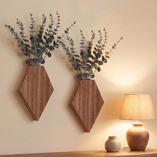 Chunful 2 Pcs Wooden Wall Planter Decor,Walnut Color,7.1 x 4.7 x 1.2 Inches - color: Walnut Color, size: 7.1 x 4.7 x 1.2 inches