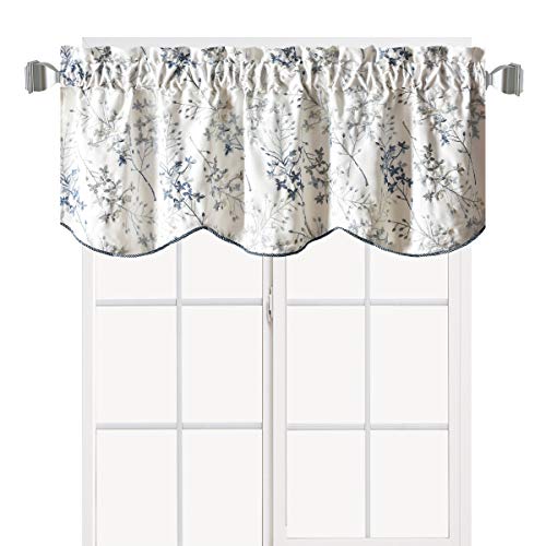 Royal Tradition Lilia Tree Leaf Branches Embroidered Window Valance, Ecru (52x17) Rod Pocket Polyester Valances for Small Windows