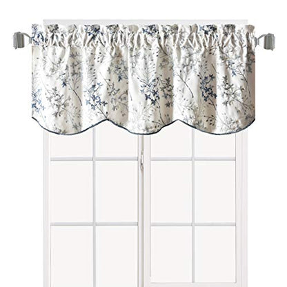 Royal Tradition Lilia Tree Leaf Branches Embroidered Window Valance, Ecru (52x17) Rod Pocket Polyester Valances for Small Windows