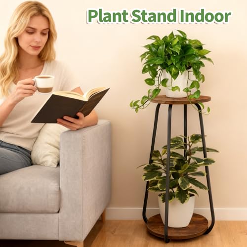 Plant Stand Indoor, 2 Tier Metal Wood Plant Shelf for Living Room, 2 Pack - size: Brown-2Pack
