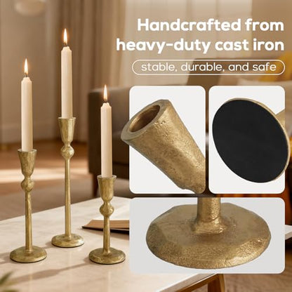 Set of 3 Antique Brass Taper Candle Holders Iron Candlestick Holder - color: Gdzt05-3a