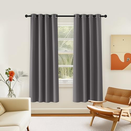 NICETOWN Blackout Grey Curtain 72 inch Length, Grommet Room Darkening Thermal Insulated Soundproof Window Treatment for Bedroom/Living Room, 1 Panel, W46 x L72 - color: Grey, size: 46"W x 72"L (Pack of 1)