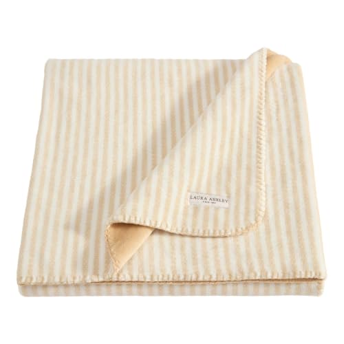 Laura Ashley - Reversible Throw Blanket for Couch 50x70, Soft Blanket - color: Oxford Stripe Beige