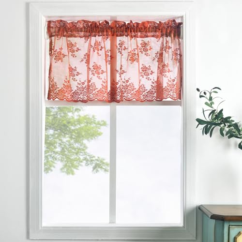 Kotile Burnt Orange Sheer Valance Curtain for Kitchen W52xL18 Inch 1 Panel - color: Burnt Orange