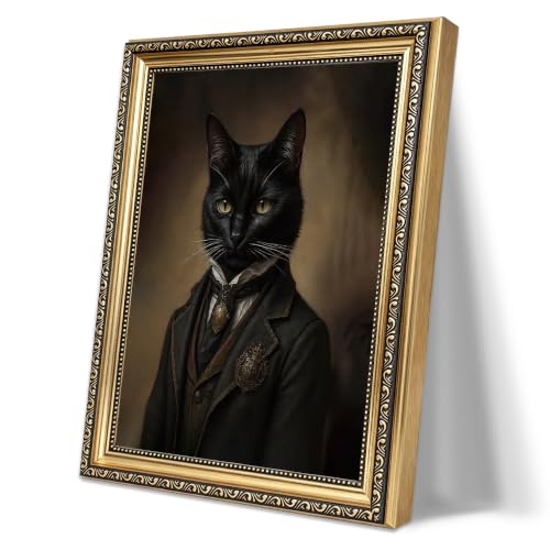 Vintage Anthropomorphic Black Cat Framed Wall Art Royal Pet Portrait Canvas Print Gothic Animal Oil Painting Antique Moody Victorian Decor for Living Room Bedroom Kitchen Home Office Gallery Wall Decor Gift for Art Lovers Friends New Homeowners - color: B